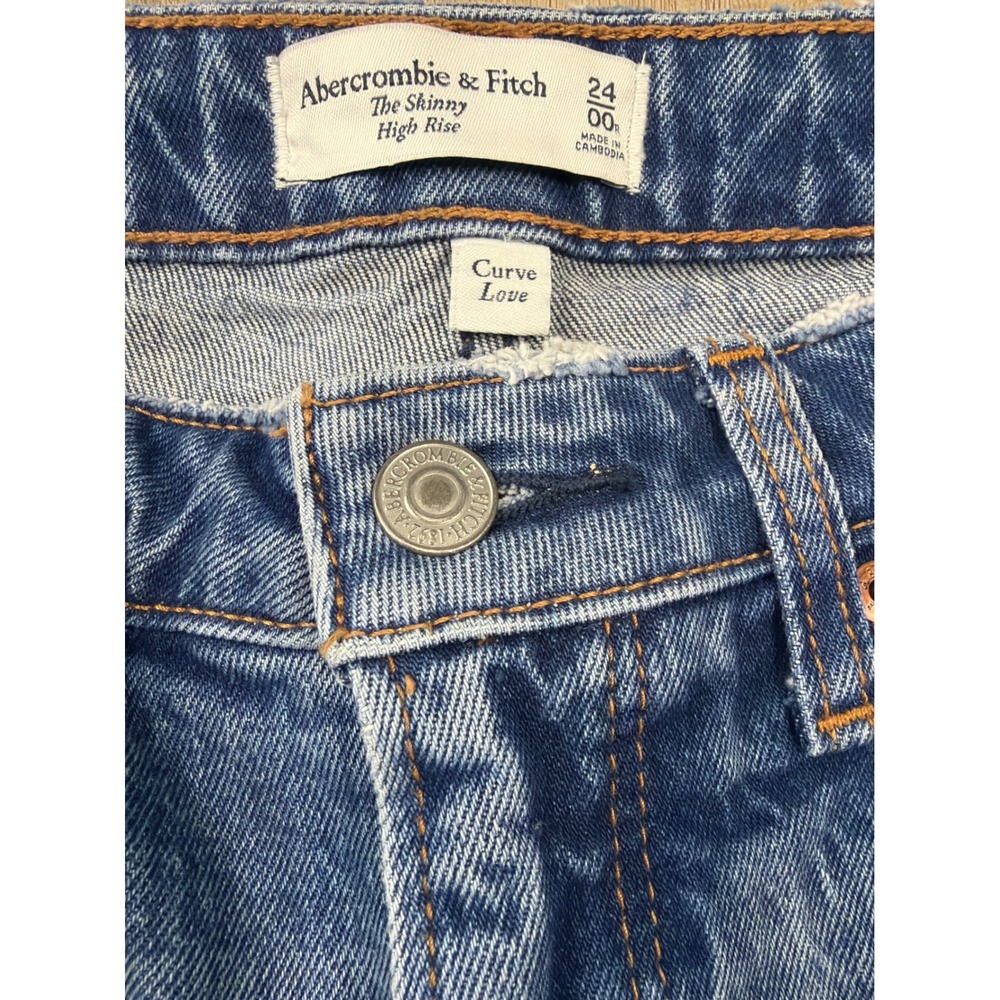 Abercrombie & Fitch Curve Love High Rise Skinny Jeans Medium Wash Blue 24 00R - Picture 4 of 5